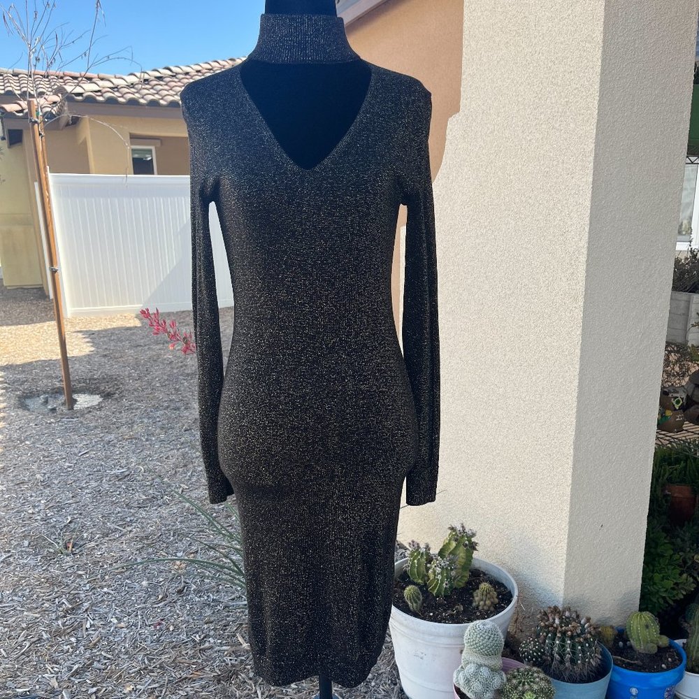 Michael Kors Black With Gold Metallic Dress Women Size X-Small